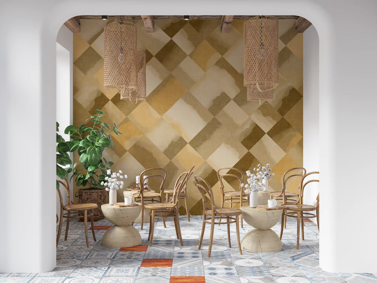 Relax Ocher Painted Checker Mural Wall Mural