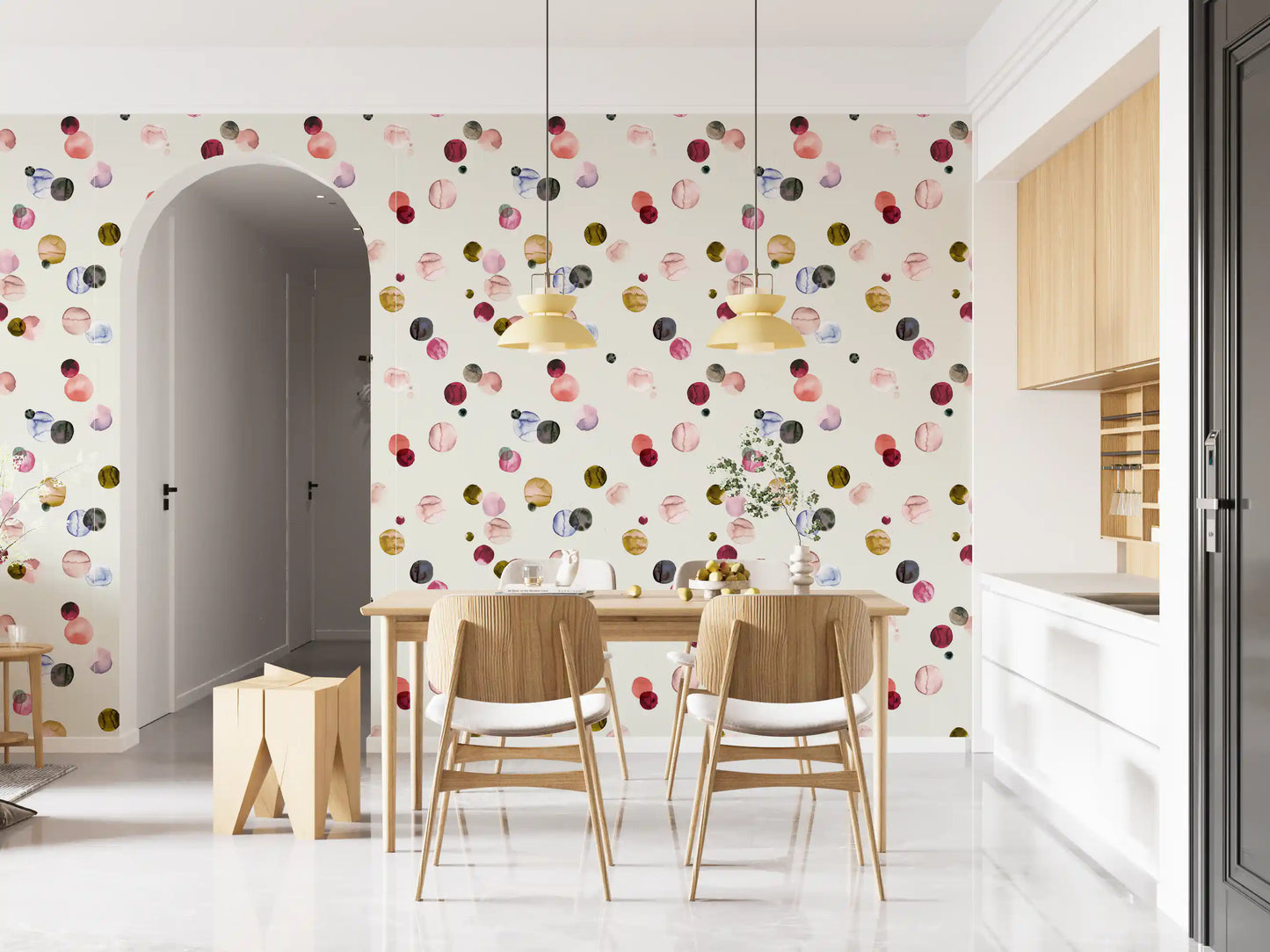 Scandinavian style wallpaper with soft earthy dot pattern