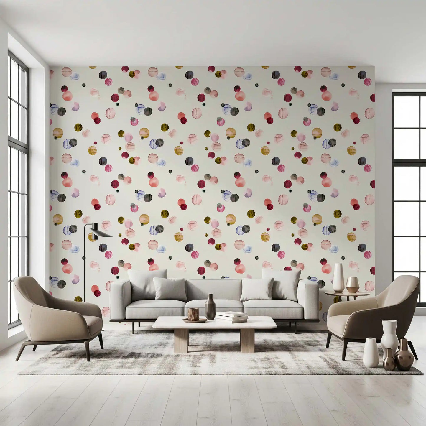 Earthy wallpaper with repeating hand painted dot pattern
