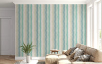 Contemporary wallpaper with watery blue stripe details
