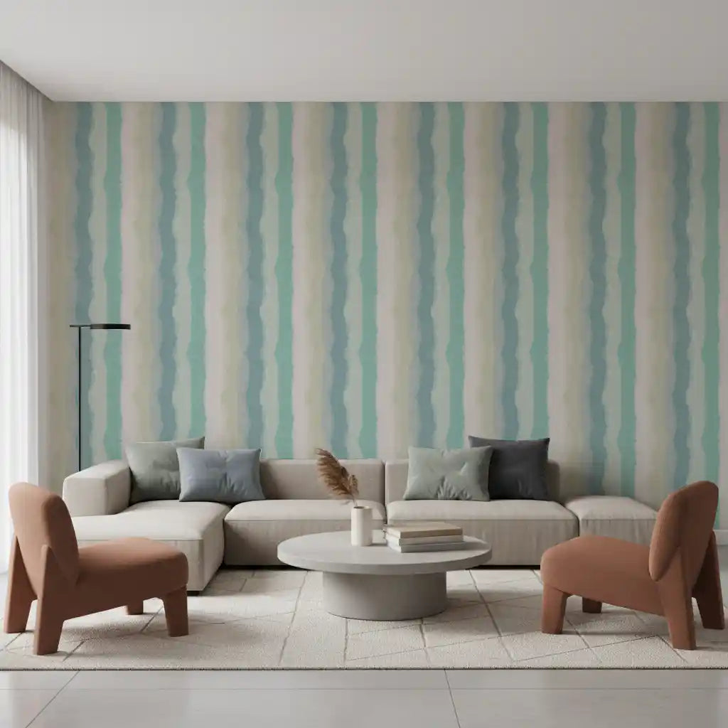 Minimalist stripe wallpaper with watercolor texture effects

