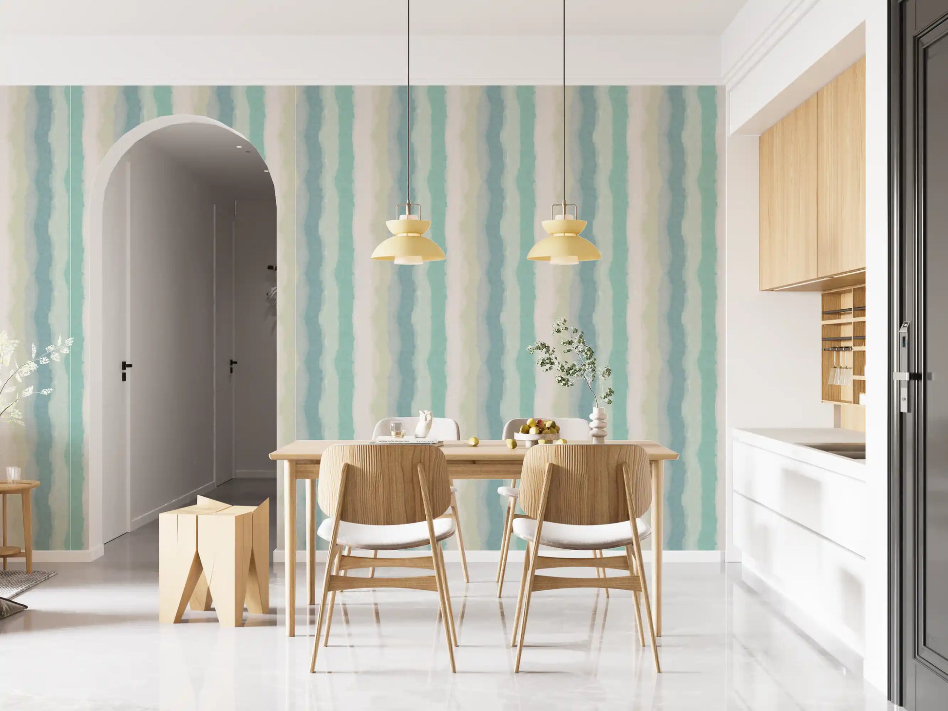 Hand painted stripe wallpaper with fluid watercolor texture

