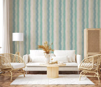 Coastal inspired wallpaper with soft painted stripe pattern
