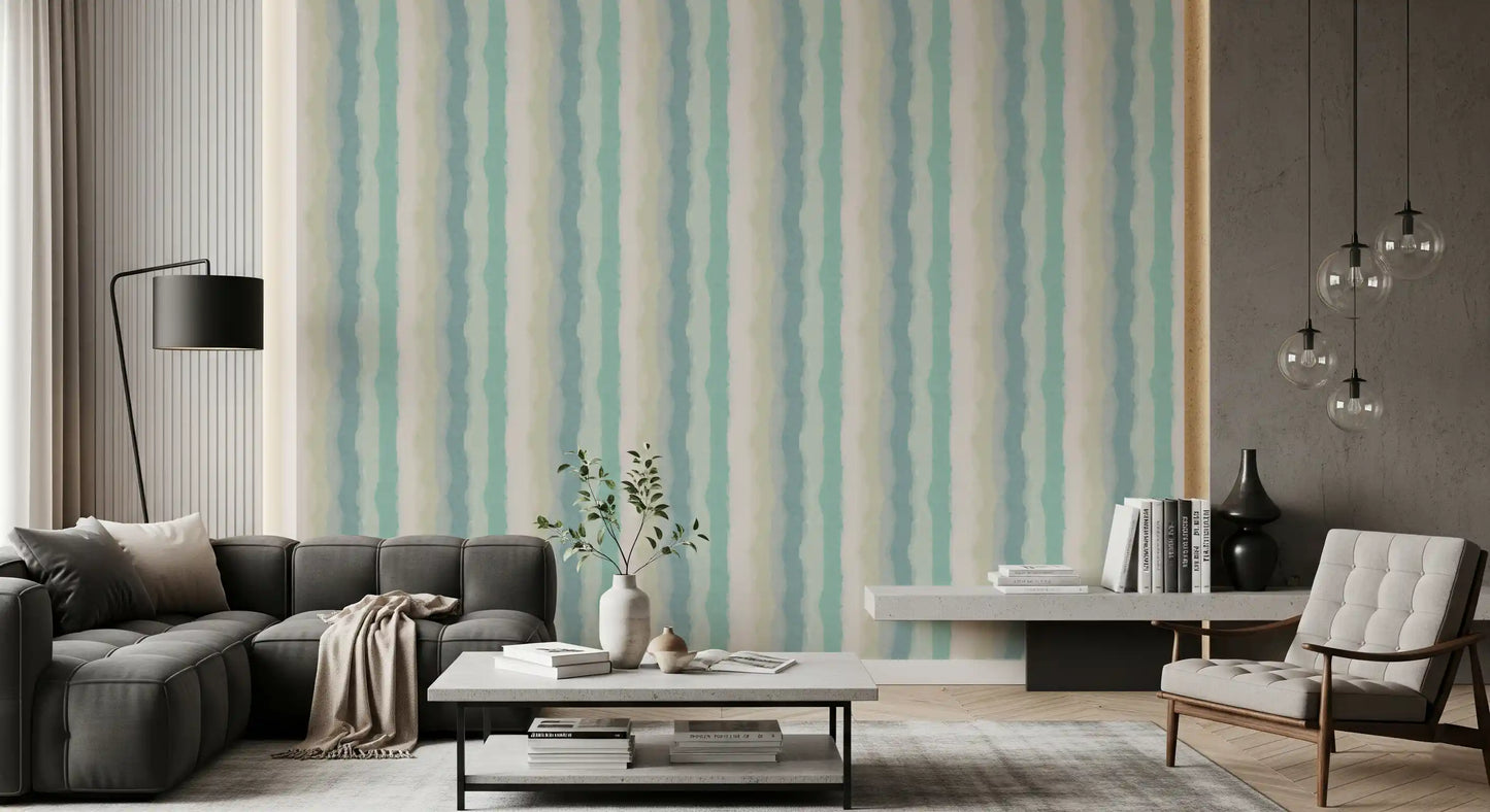 Watery painted stripes wallpaper with soft blue brushstrokes
