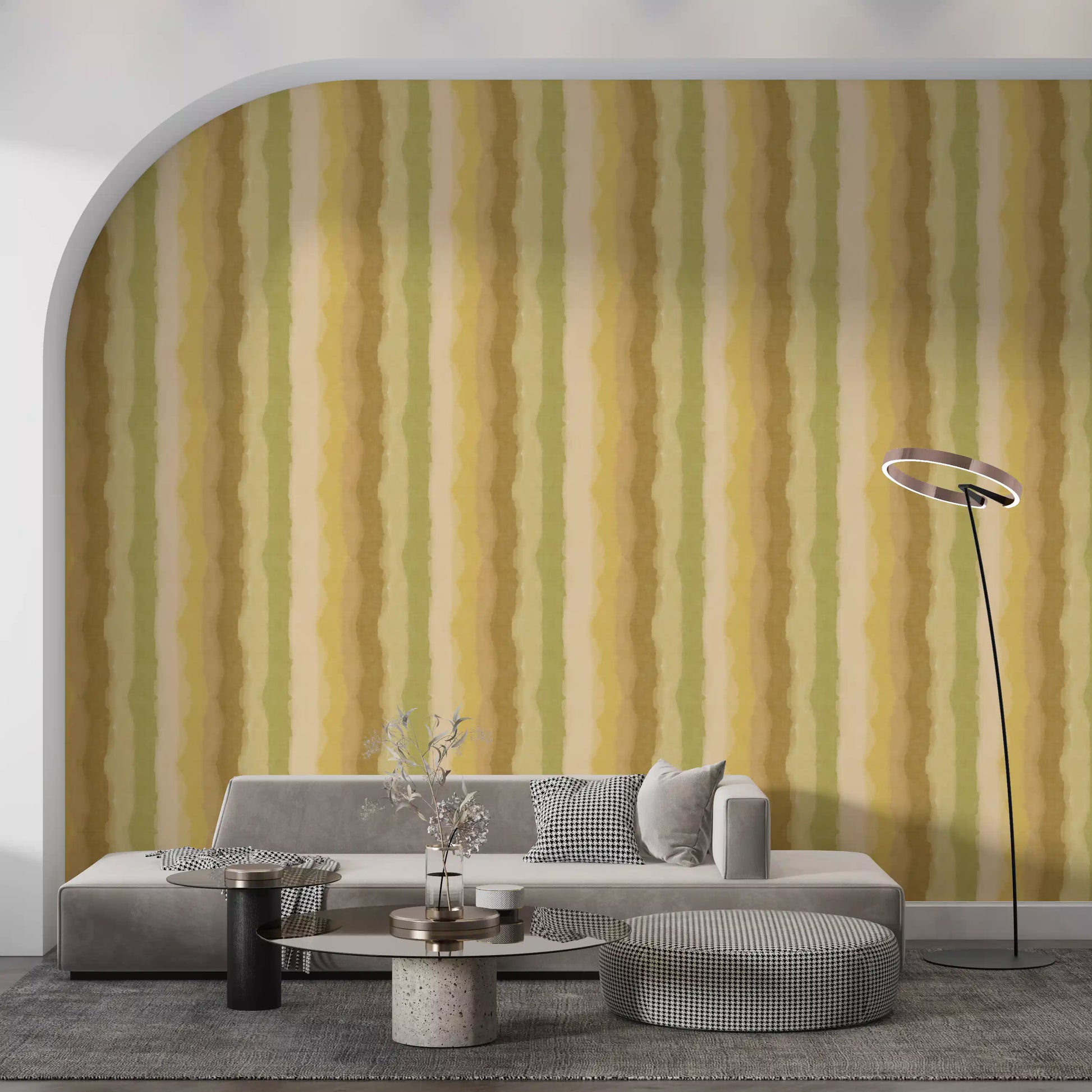 Sage stripe wallpaper featuring hand painted brushstrokes
