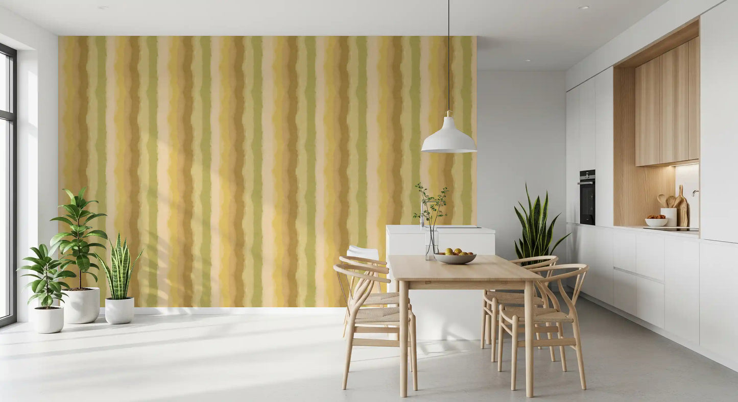 Green watercolor wallpaper with gentle vertical stripe design
