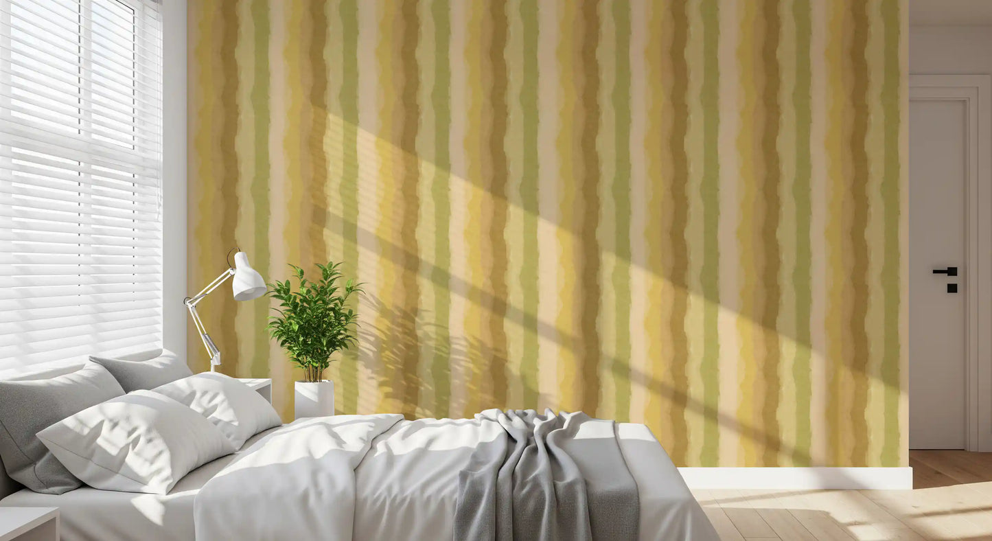 Painted green stripe wallpaper with natural textured effect
