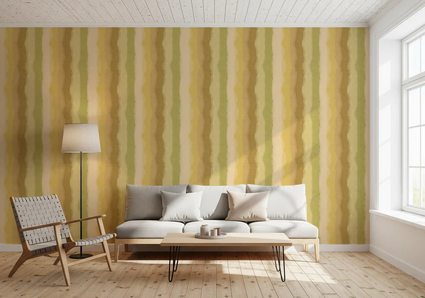 Soft sage wallpaper with hand painted striped pattern
