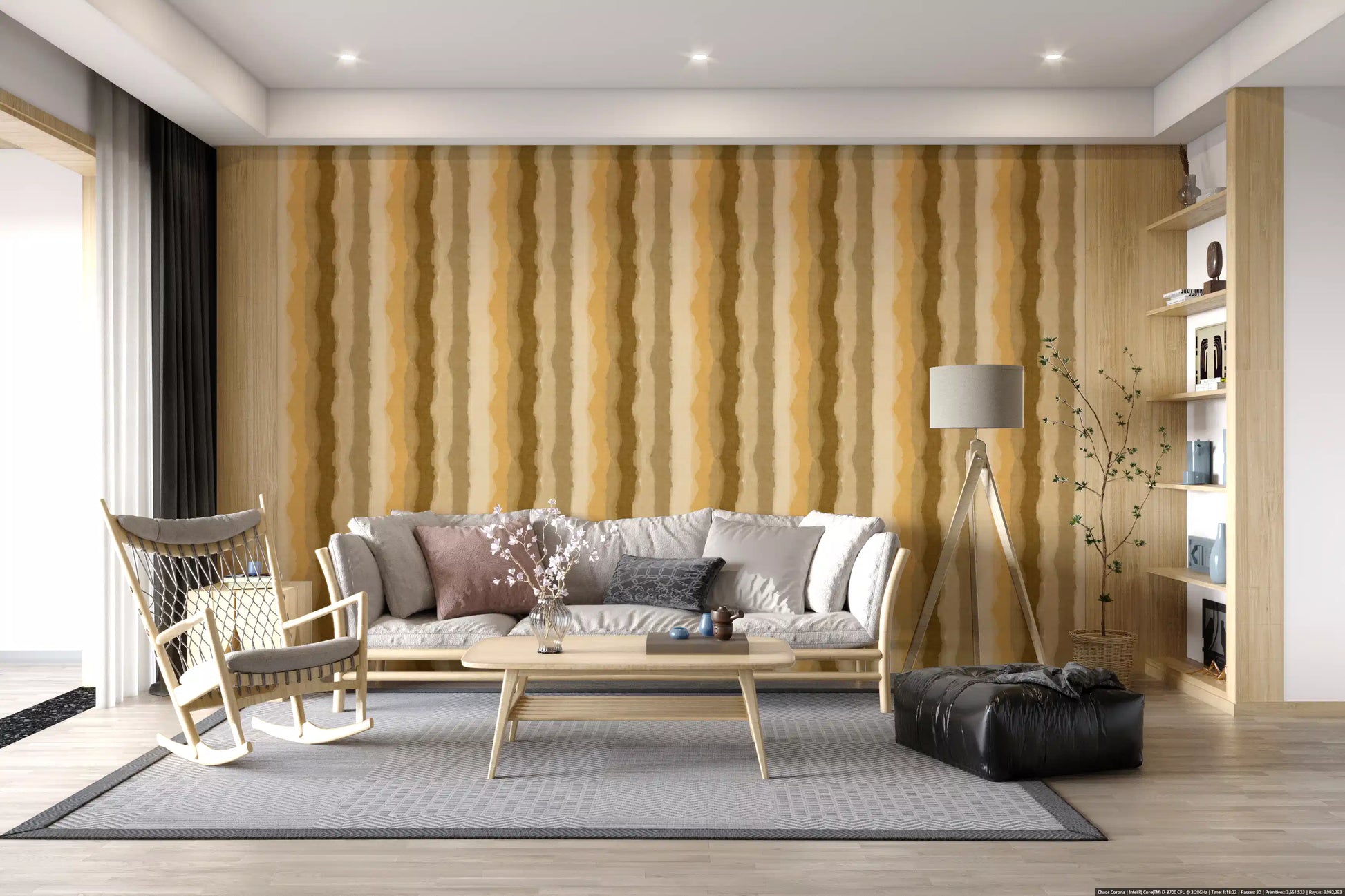 Ocher painted stripes wallpaper with warm watercolor texture
