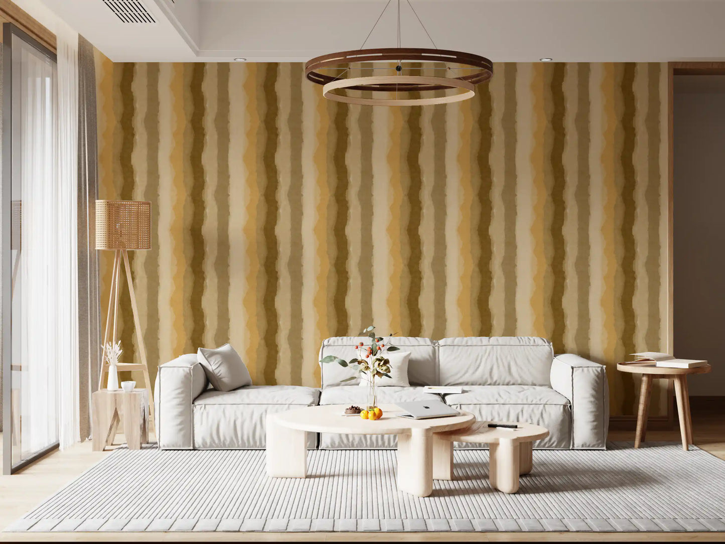 Warm ocher wallpaper with soft painted stripe pattern
