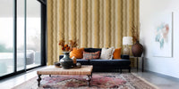 Ocher brushstroke wallpaper with subtle striped design

