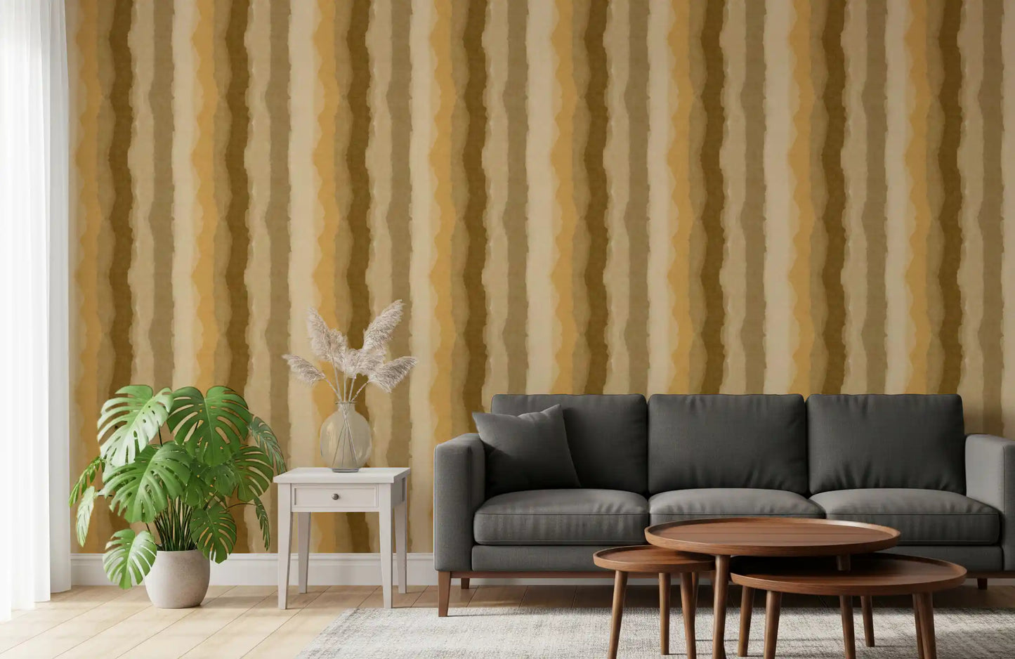 Earth toned stripe wallpaper with hand painted texture
