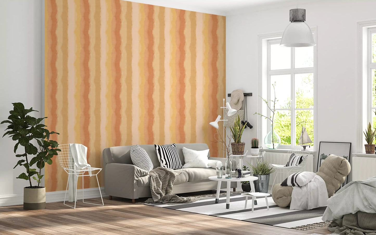 Sunny yellow wallpaper with soft vertical watercolor lines
