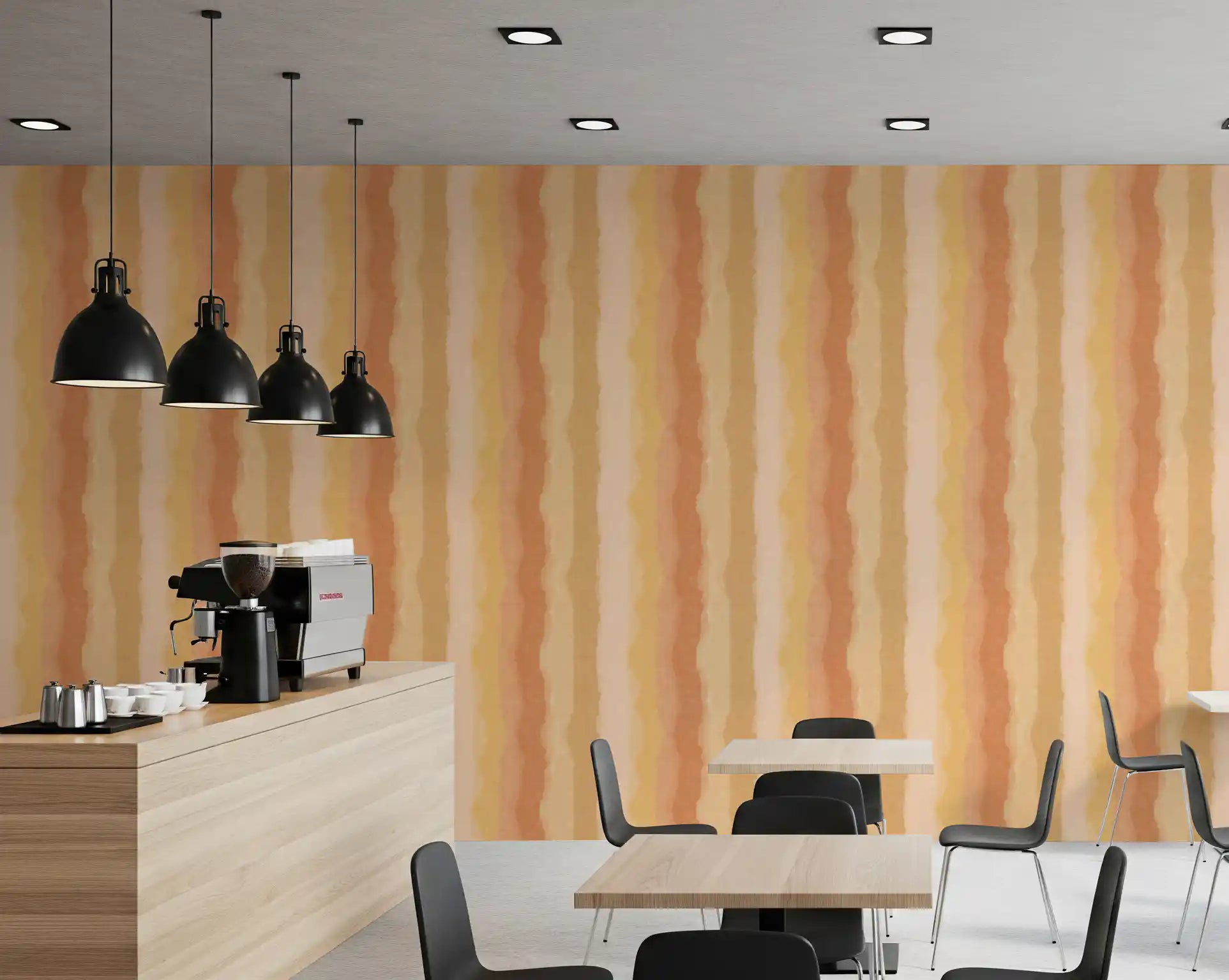 Minimalist wallpaper featuring pale yellow painted stripes
