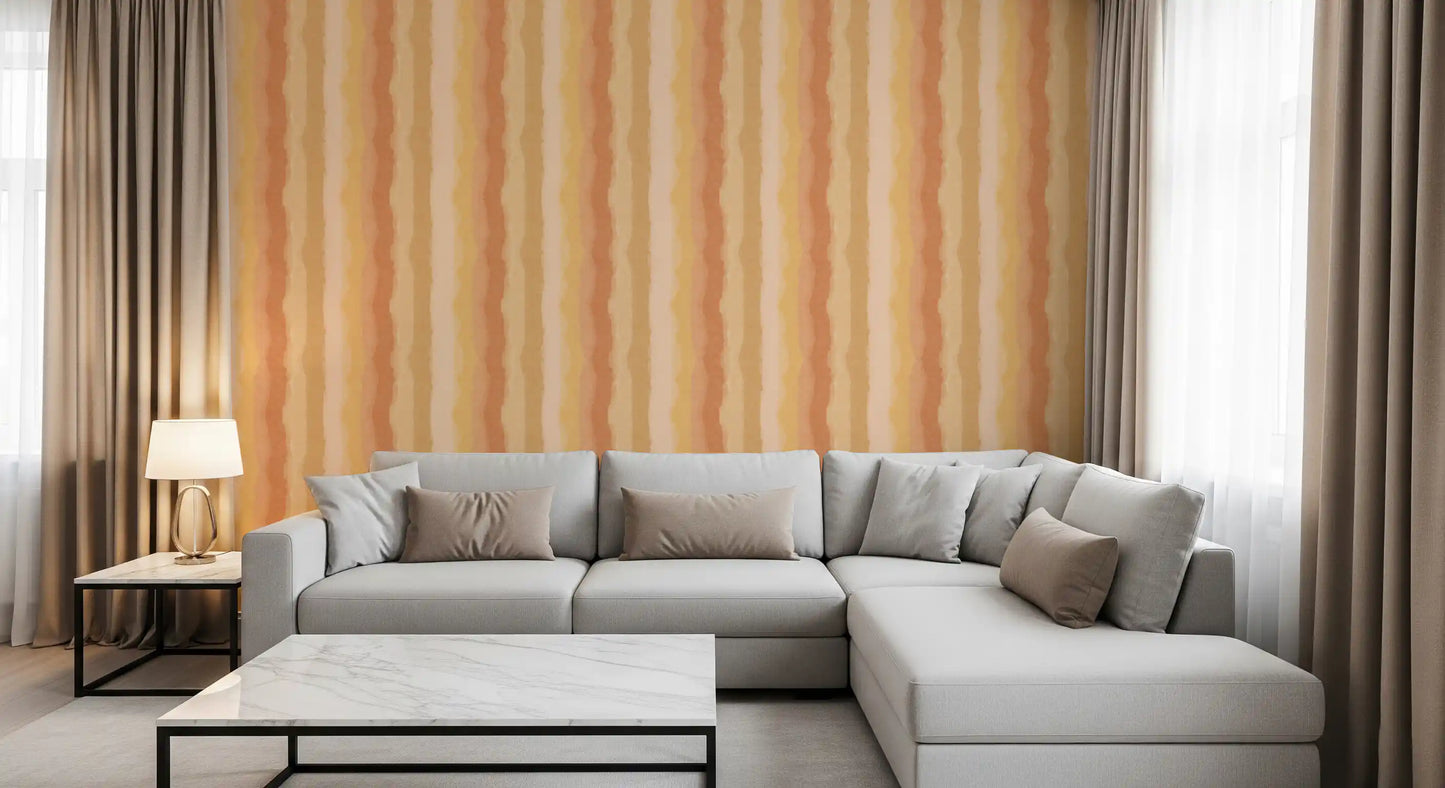 Yellow painted stripe wallpaper with gentle brush textures
