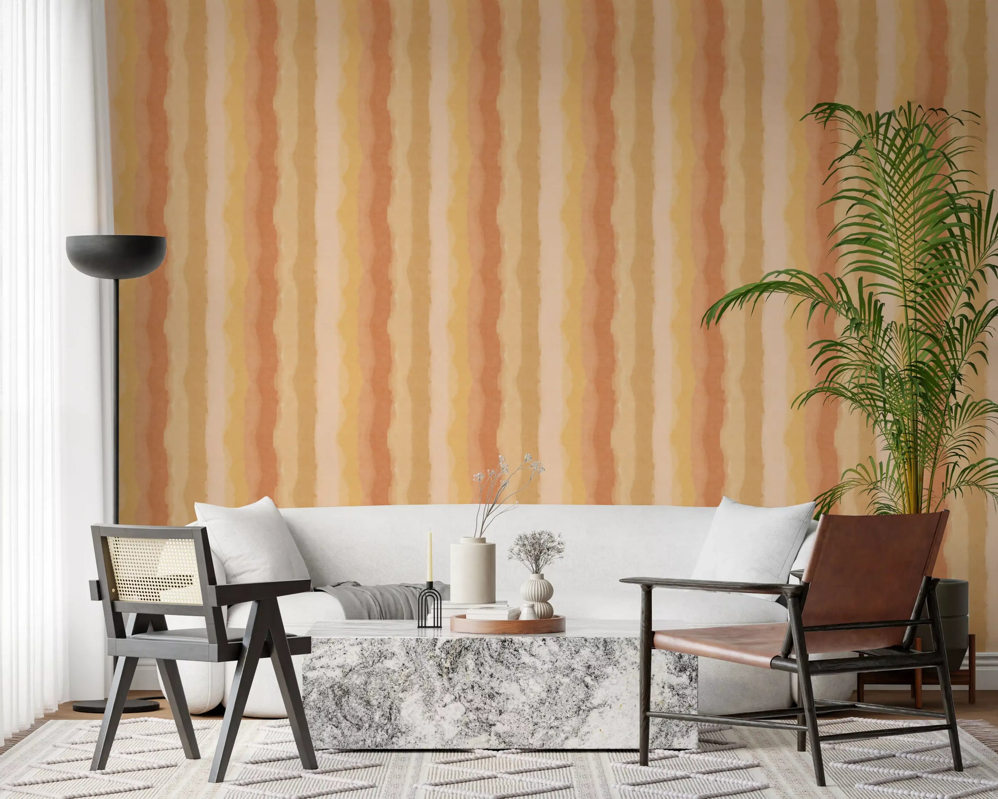 Contemporary wallpaper with sunny yellow watercolor stripes
