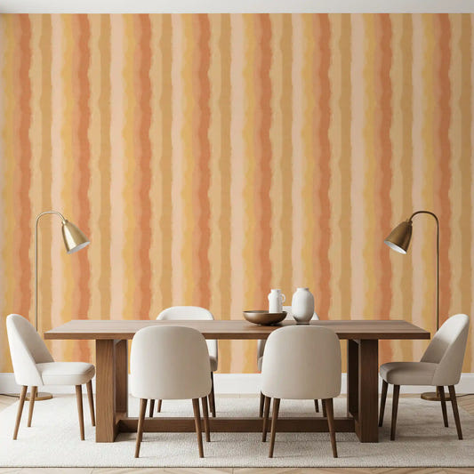 Soft golden wallpaper featuring hand painted stripe pattern
