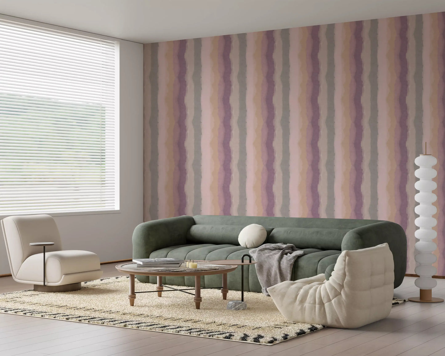 Sunrise stripe wallpaper with peach and beige brushstrokes
