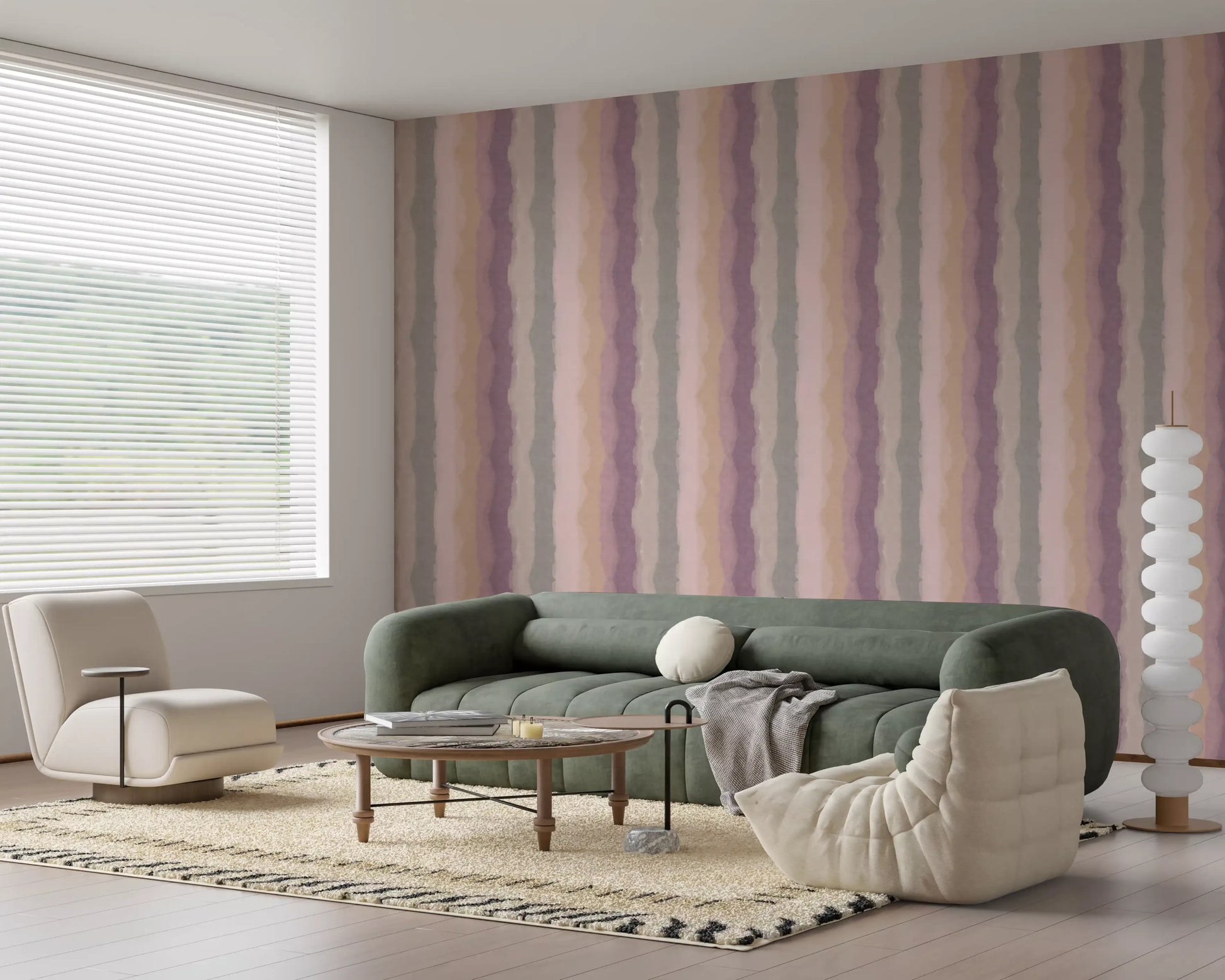 Sunrise stripe wallpaper with peach and beige brushstrokes
