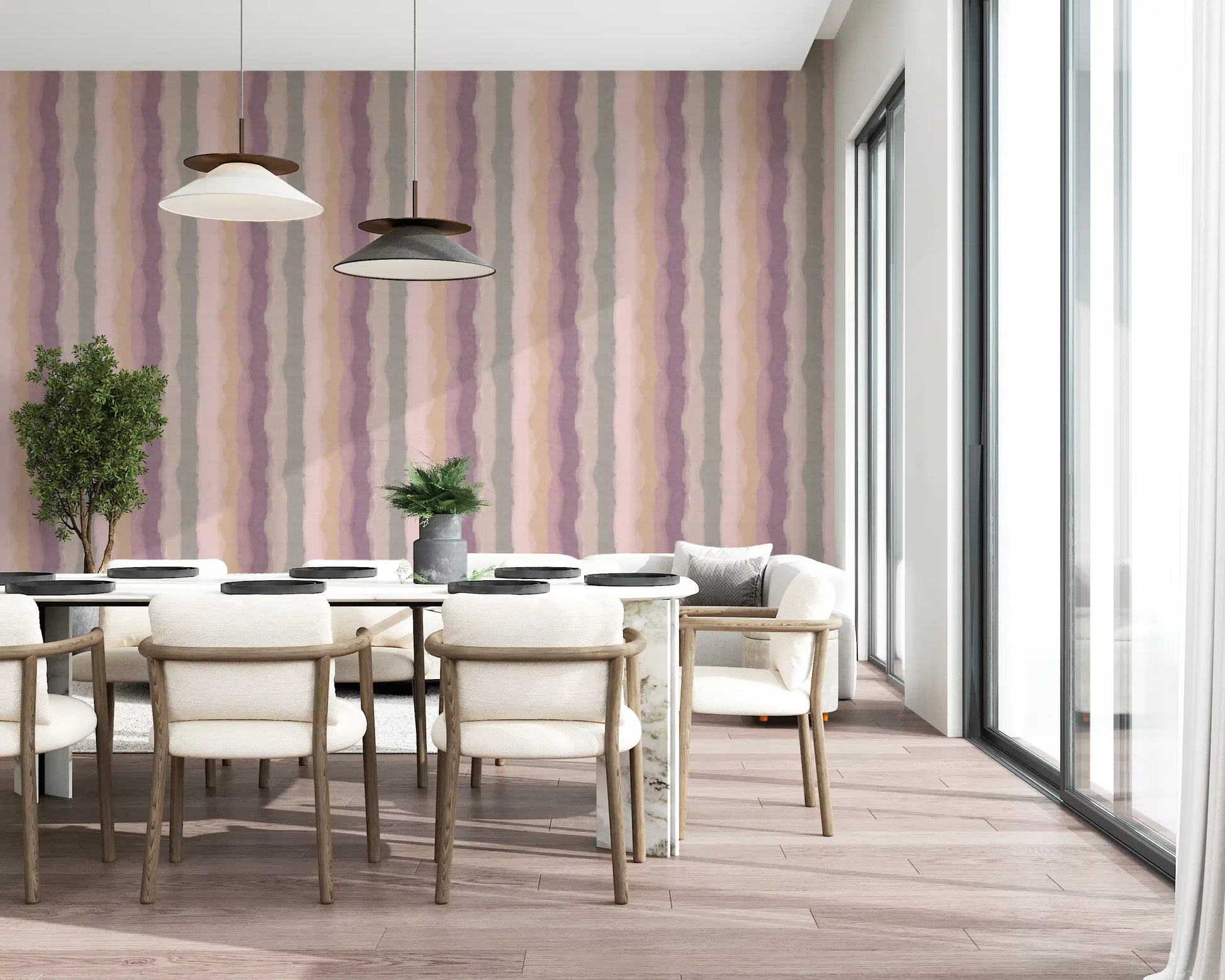 Peach stripe wallpaper featuring soft painted texture details
