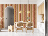 Painted stripe wallpaper with terracotta and peach tones
