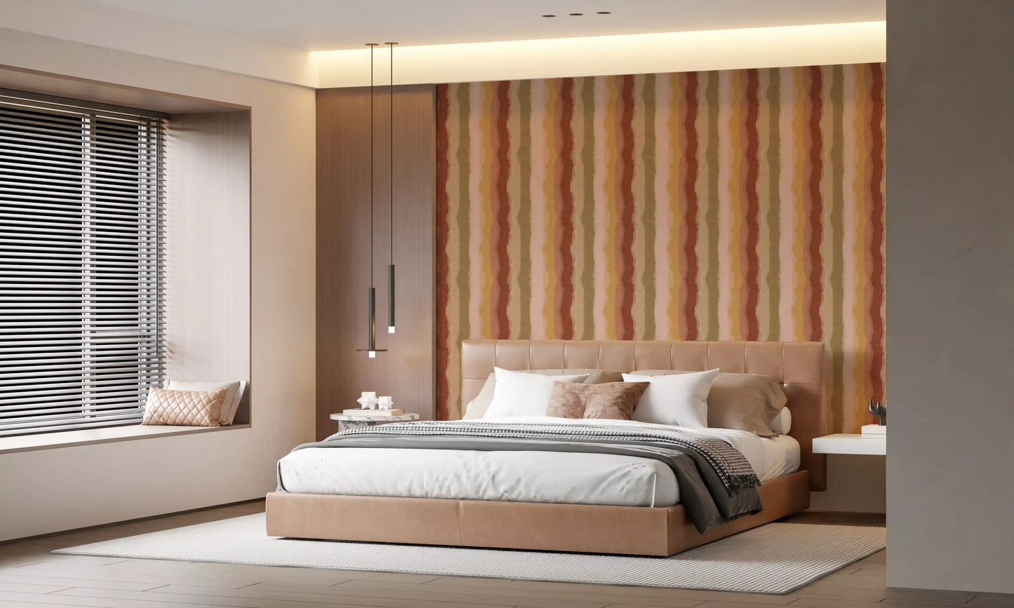Contemporary wallpaper featuring coral painted stripe pattern

