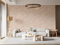 Living room Peachy Floral Whimsy Wallpaper with soft pastel floral movement