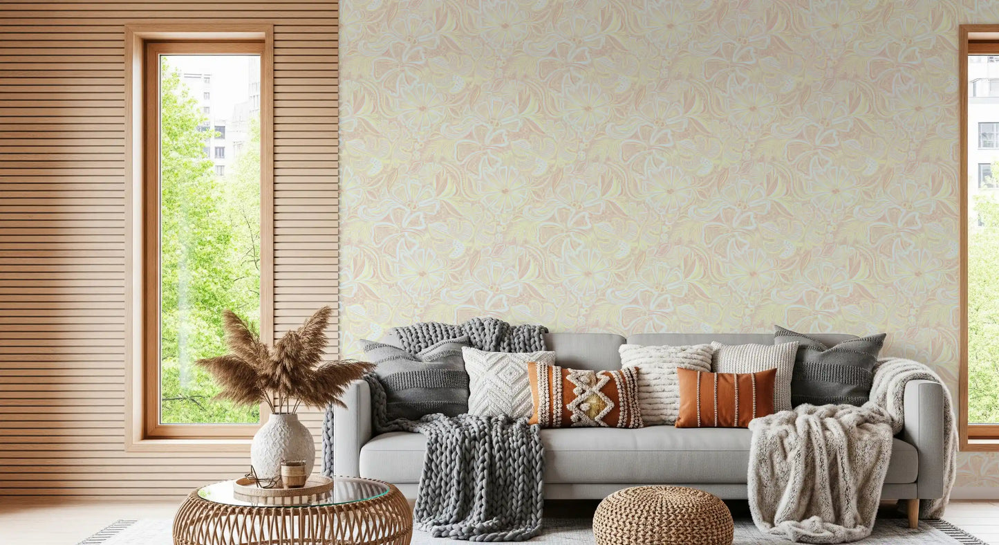 Soft bloom wallpaper showing pastel swirls, airy flowers, and light colour flow