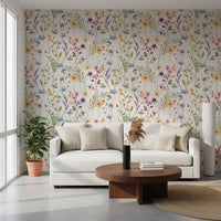 Watercolour wildflower wallpaper with soft petals and gentle meadow movement