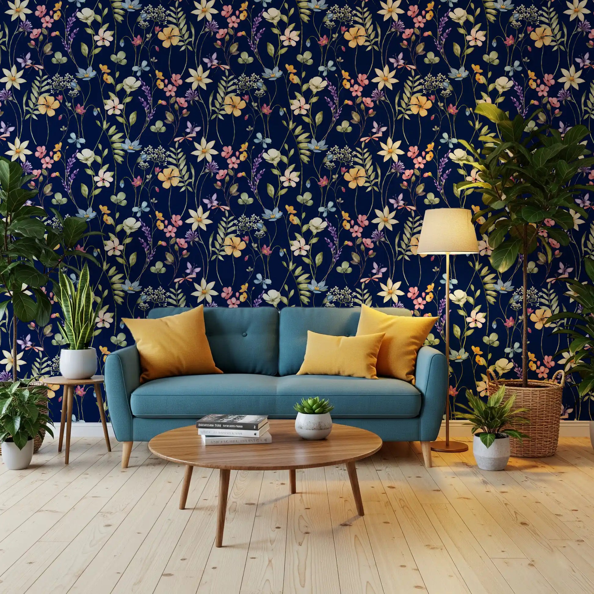 Home office area Enchanted Midnight Wallpaper with floral branches and soft color