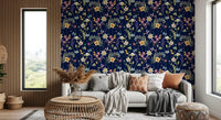 Hallway Enchanted Garden Wallpaper with watercolor flowers and leafy trails