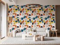 Hallway Geometric Wallpaper with bold semicircles and retro tone movement