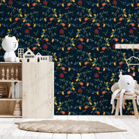 Dark Blue Wallpaper featuring Vibrant Harvest fruit branches and foliage