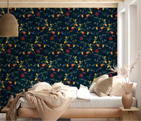 Bedroom Dark Blue Wallpaper with Vibrant Harvest citrus and berry detail