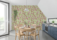 Pink, green and cream balance the Blooming Rose Trellis wallpaper without crowding.