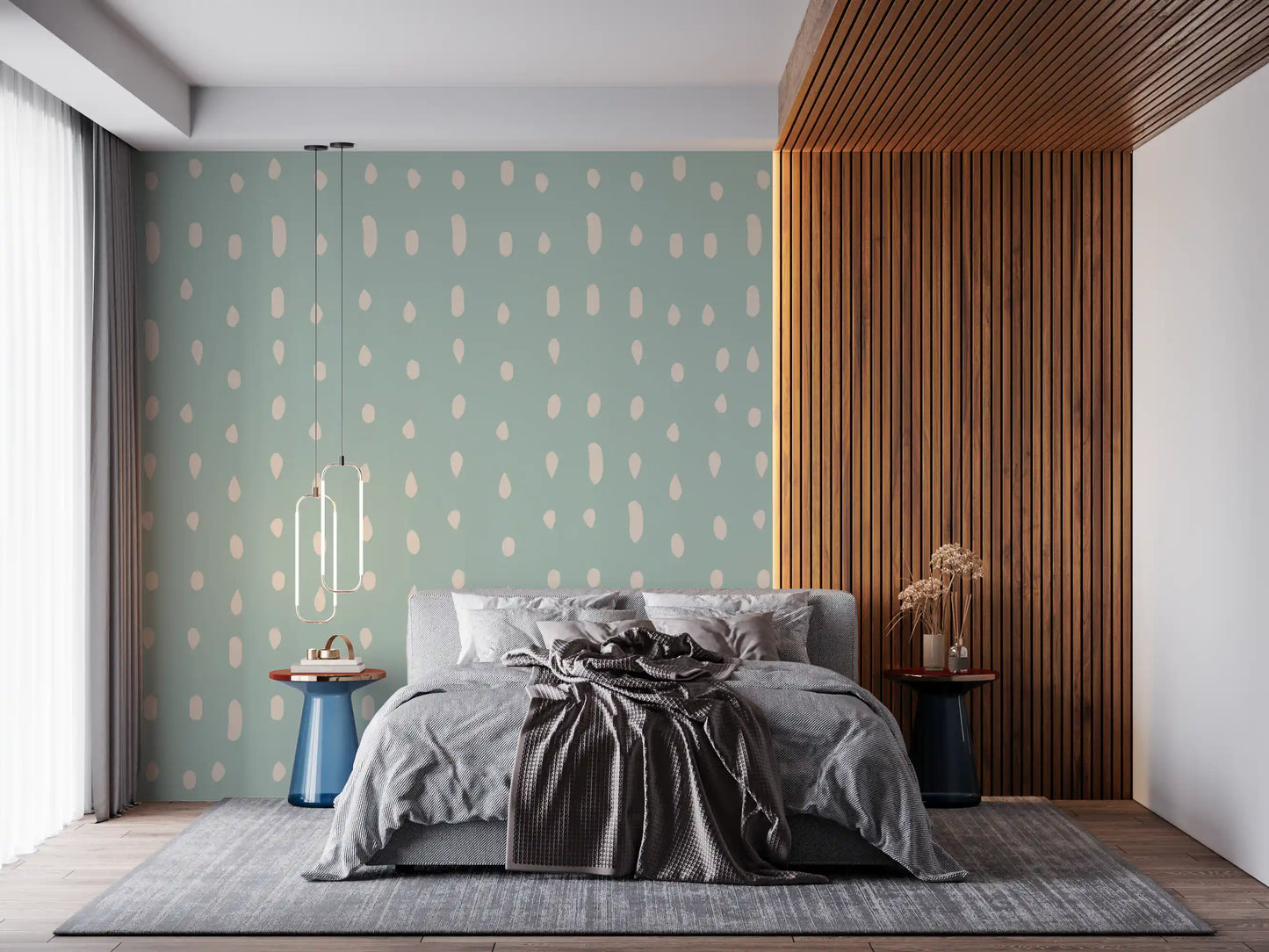 Tiny cream specks pattern a Bedroomwith the Mid Century Seed Dots wall mural
