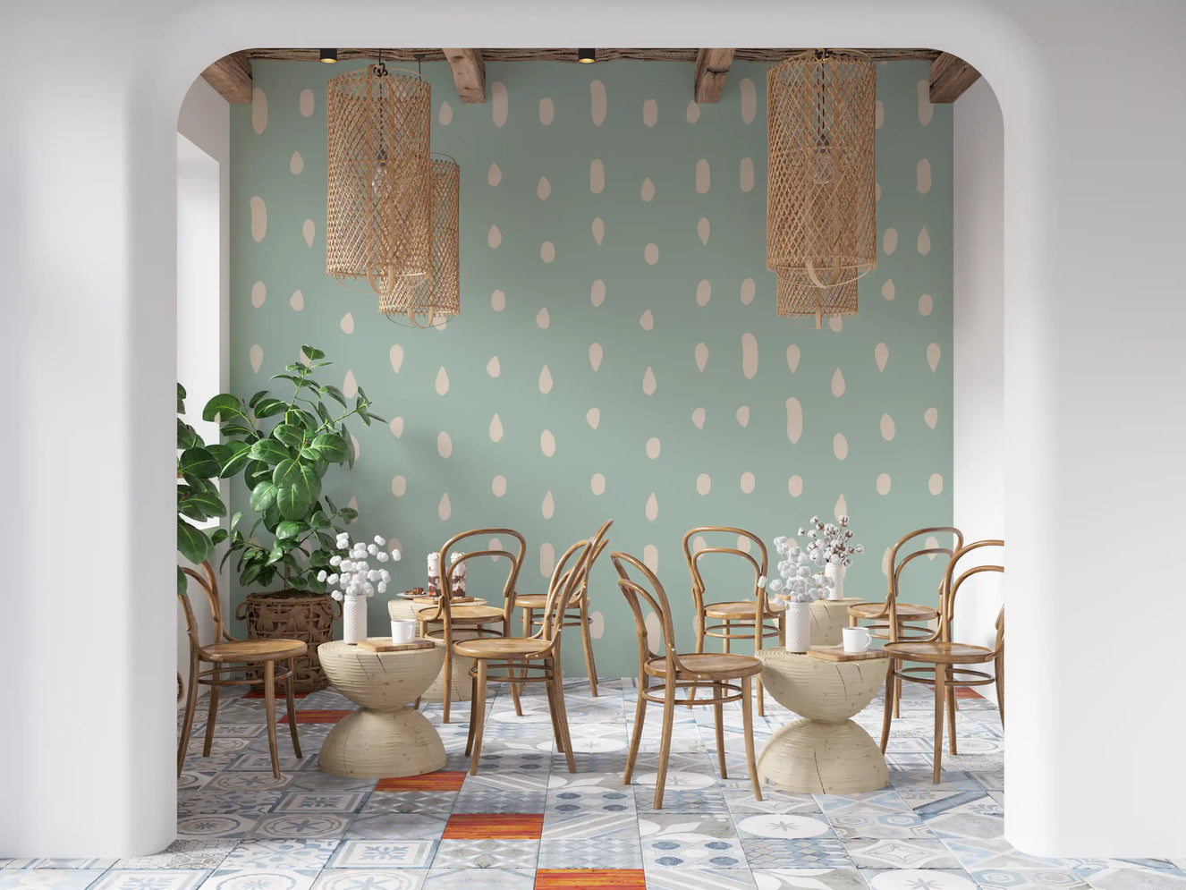 Mid Century Seed Dots Light Sage Wallpaper Wall Mural