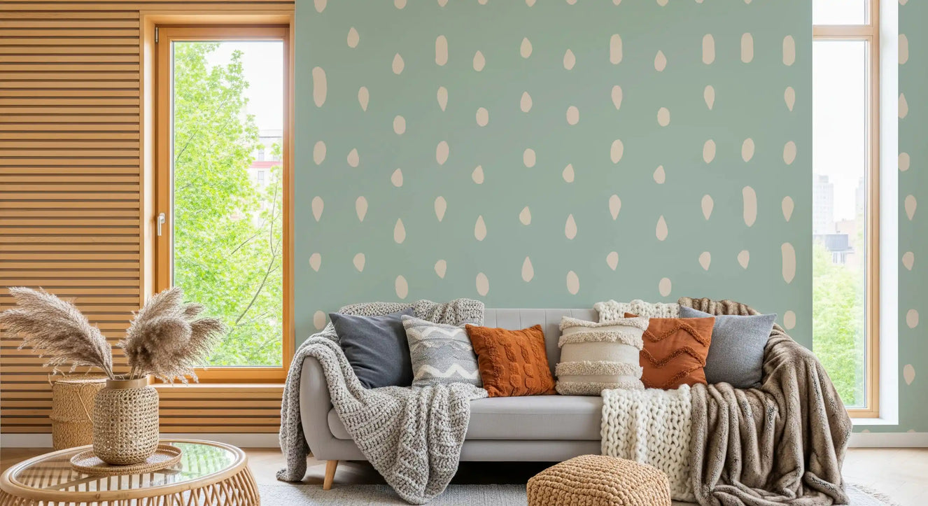 Mid Century Seed Dots Light Sage Wallpaper Wall Mural