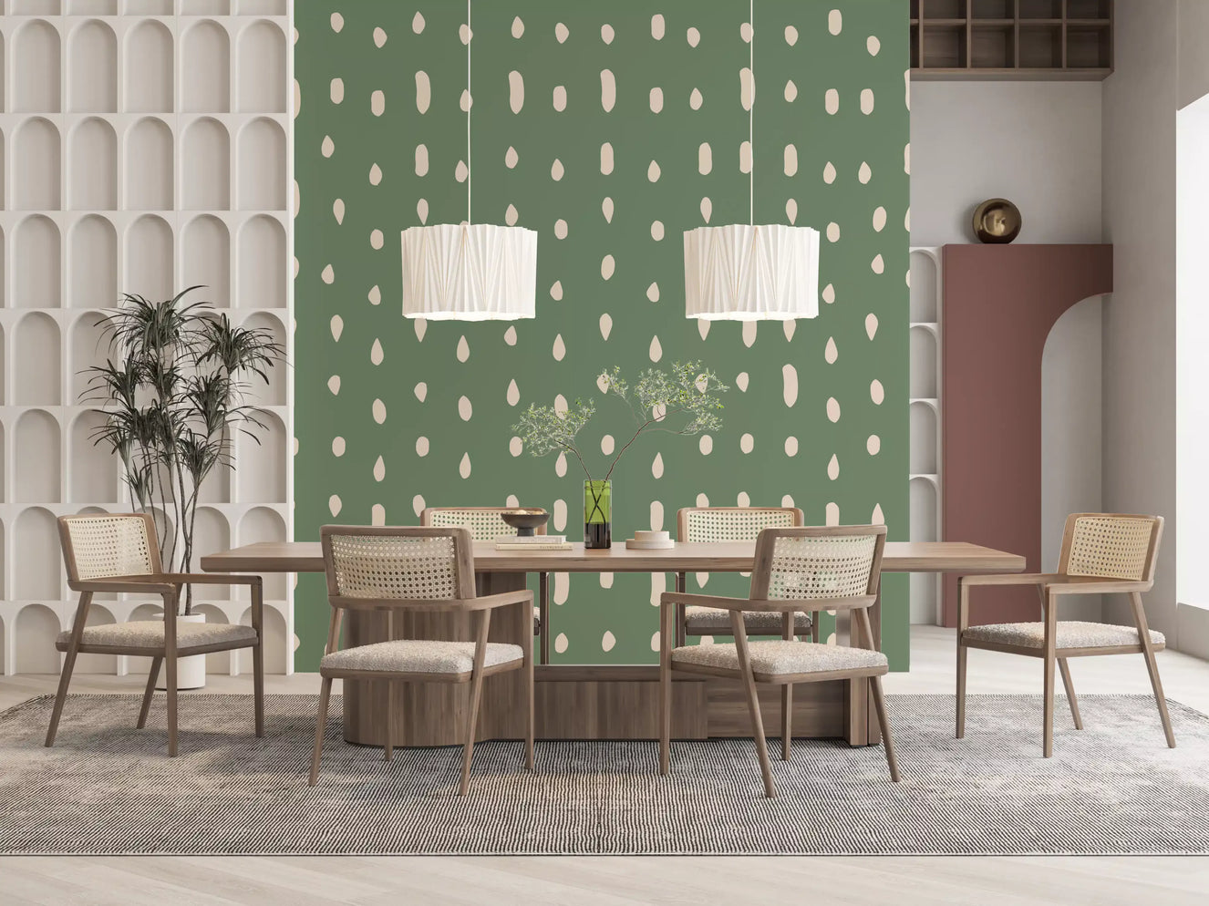 Mid Century Seed Dots Sage Green Wallpaper Wall Mural
