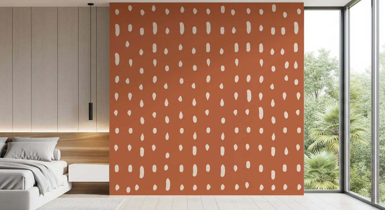 Mid Century Seed Dots Terracotta Wallpaper Wall Mural