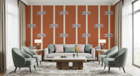 Maritime knot pattern in white sits between cream stripes on this Terracotta wallpaper.