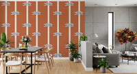 Pairs of white knots dot a Living and dining area in Nautical Rope Stripe wallpaper.