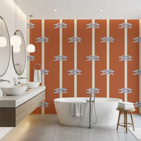 Two-tone cream and terracotta palette suits the maritime motif of Rope Stripe wallpaper.