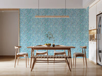 Closer view of the cool blue knit cascade wallpaper repeat pattern