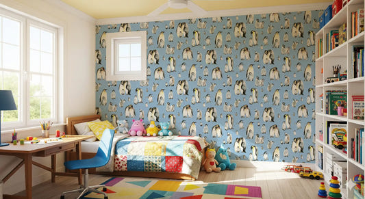 Penguin Family Soft Blue Wallpaper⁠