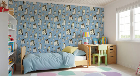 Penguin Family Soft Blue Wallpaper⁠