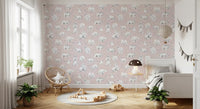 Blush pink and watercolour bears layer a kids' room in Sweet Arctic Bears wallpaper.