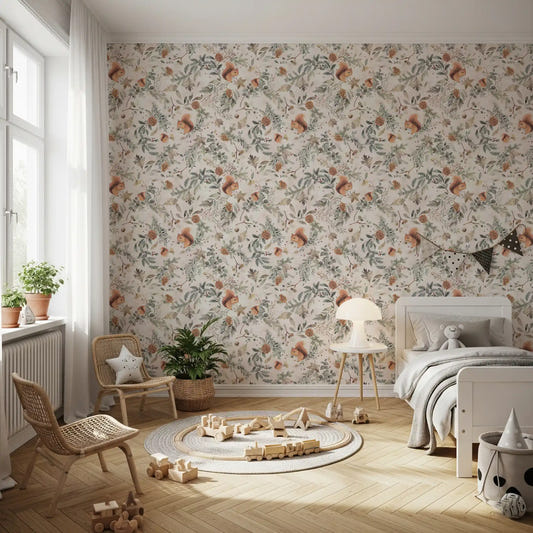 Cozy Woodland Squirrels & Pinecones Wallpaper Wallpaper⁠