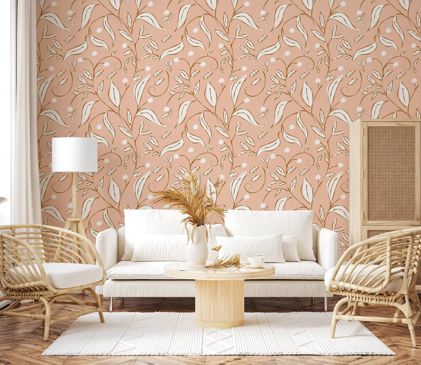Blush Botanical Vine Wallpaper Scandinavian Floral Wallpaper⁠