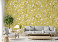 Butter Yellow Botanical Vine Wallpaper Scandinavian Wallpaper⁠
